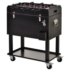 Outsunny 68QT Patio Cooler Ice Chest with Foosball Table Top, Portable Poolside Party Bar Cold Drink Rolling Cart on Wheels with Tray Shelf Outsunny 68QT Patio Cooler Ice Chest with Foosball Table Top, Portable Poolside Party Bar Cold Drink Rolling Cart on Wheels with Tray Shelf